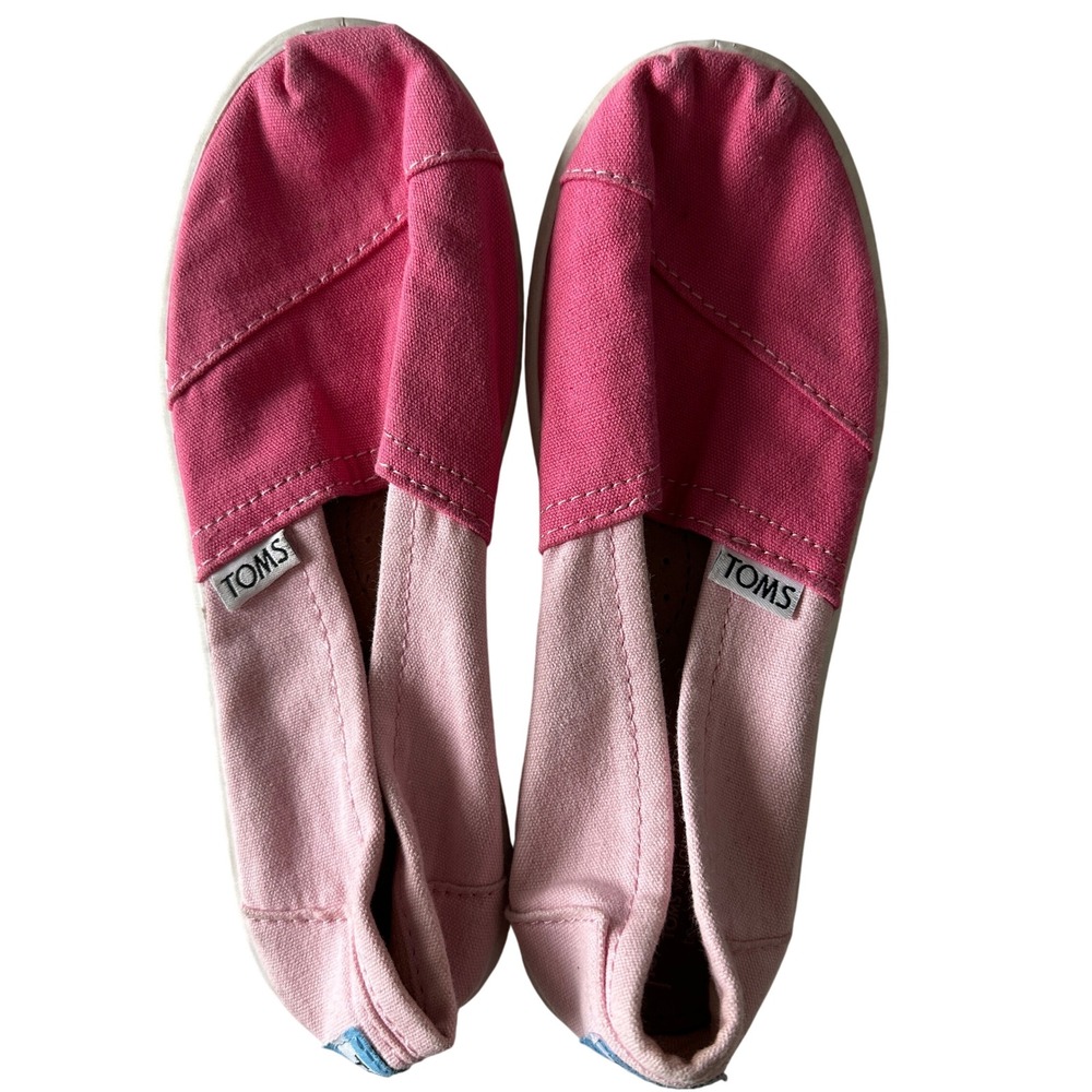 TOMS Kids Canvas Slip On Shoes Pink Two Tone Size 2 Y